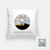 Alexandria Virginia city skyline with vintage Alexandria Virginia map - Pillow | Square - City Map Skyline
