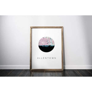 Allentown Pennsylvania city skyline with vintage Allentown map - 5x7 Unframed Print - City Map Skyline