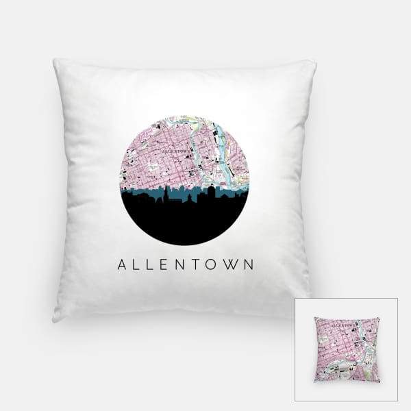 Allentown Pennsylvania city skyline with vintage Allentown map - Pillow | Square - City Map Skyline