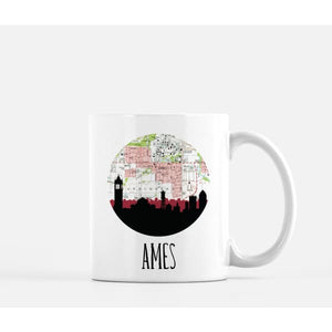 Ames Iowa city skyline with vintage Ames map - Mug | 11 oz - City Map Skyline
