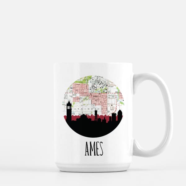 Ames Iowa city skyline with vintage Ames map - Mug | 15 oz - City Map Skyline