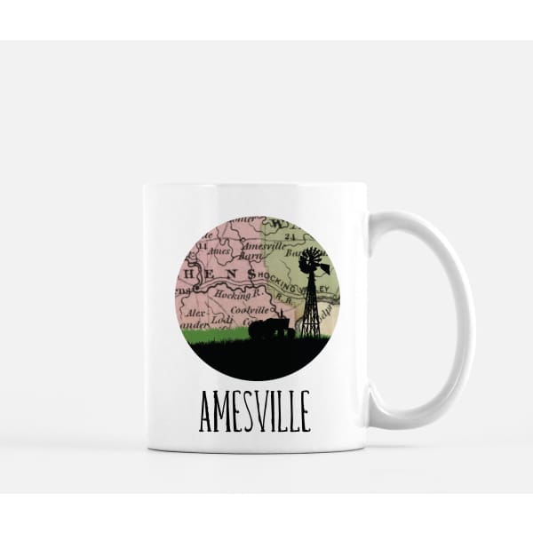 Amesville Ohio city skyline with vintage Amesville map - Mug | 11 oz - City Map Skyline