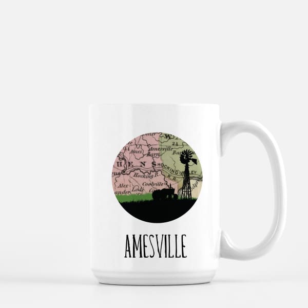 Amesville Ohio city skyline with vintage Amesville map - Mug | 15 oz - City Map Skyline