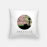 Amesville Ohio city skyline with vintage Amesville map - Pillow | Square - City Map Skyline