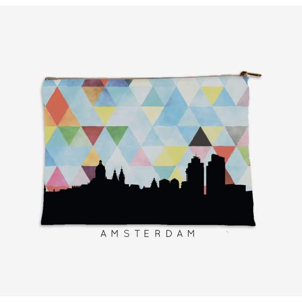 Amsterdam Netherlands geometric skyline - Pouch | Small / LightSkyBlue - Geometric Skyline