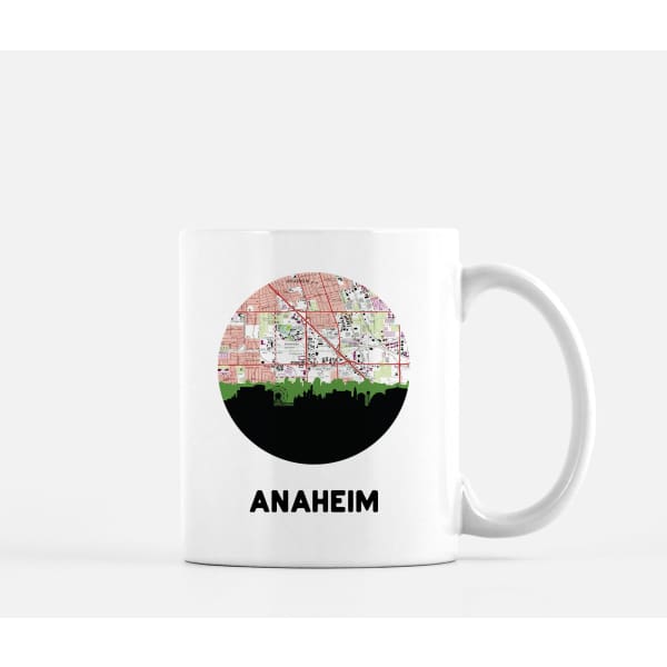 Anaheim California city skyline with vintage Anaheim map - Mug | 11 oz - City Map Skyline