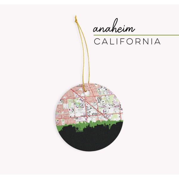 Anaheim California city skyline with vintage Anaheim map - Ornament - City Map Skyline