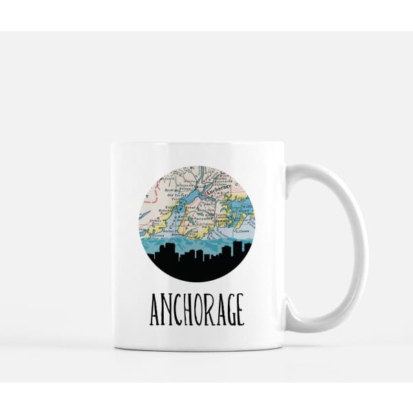 Anchorage Alaska city skyline with vintage Anchorage map - Mug | 11 oz - City Map Skyline