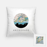Anchorage Alaska city skyline with vintage Anchorage map - Pillow | Square - City Map Skyline
