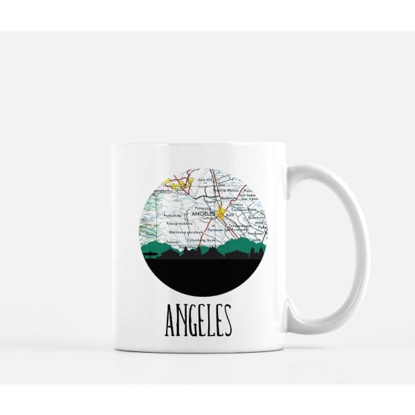 Angeles City Philippines city skyline with vintage Angeles City map - Mug | 11 oz - City Map Skyline
