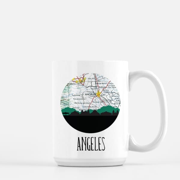 Angeles City Philippines city skyline with vintage Angeles City map - Mug | 15 oz - City Map Skyline