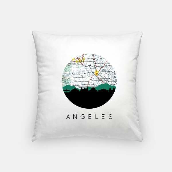 Angeles City Philippines city skyline with vintage Angeles City map - Pillow | Square - City Map Skyline