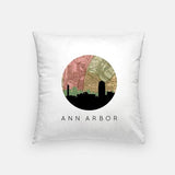 Ann Arbor Michigan city skyline with vintage Ann Arbor map - Pillow | Square - City Map Skyline