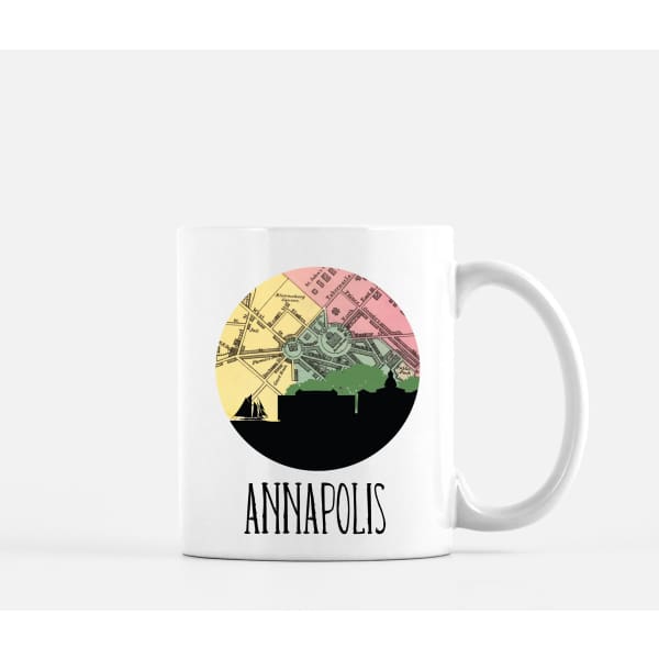 Annapolis Maryland city skyline with vintage Annapolis map - Mug | 11 oz - City Map Skyline