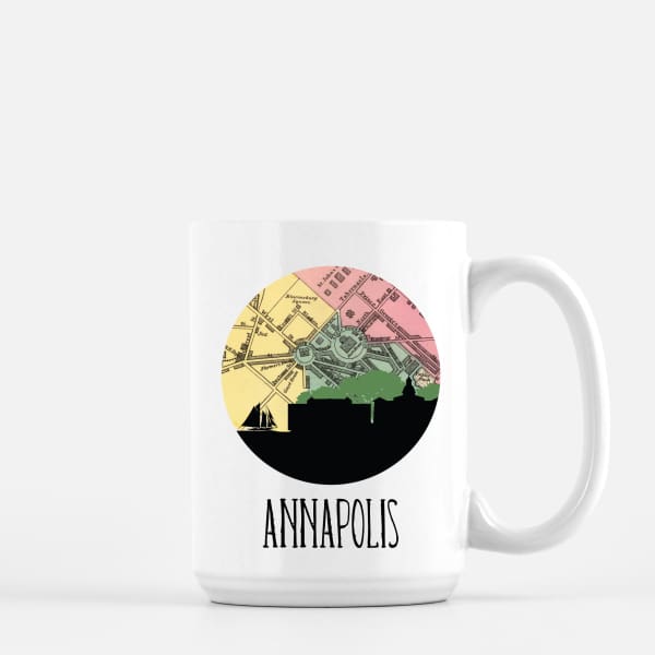 Annapolis Maryland city skyline with vintage Annapolis map - Mug | 15 oz - City Map Skyline