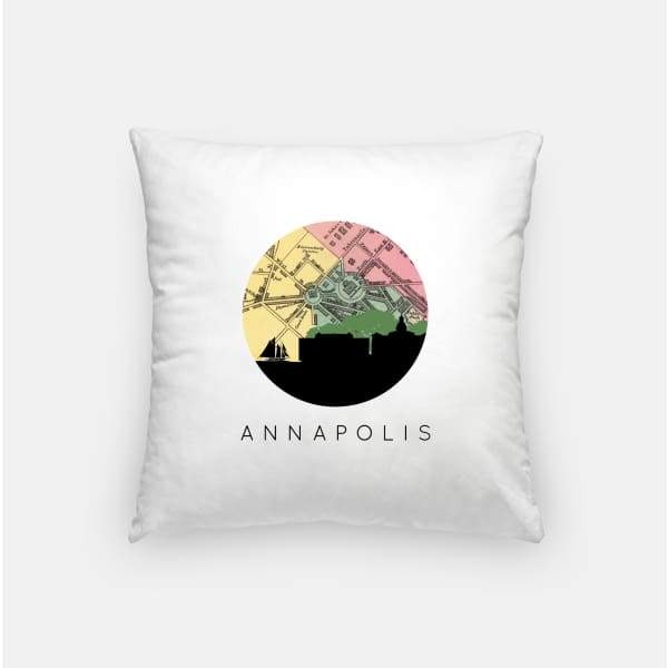 Annapolis Maryland city skyline with vintage Annapolis map - Pillow | Square - City Map Skyline
