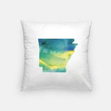 Arkansas state watercolor - Pillow | Square / Yellow + Teal - State Watercolor
