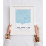 Arlington Virginia road map and skyline - 5x7 Unframed Print / LightBlue - Road Map and Skyline
