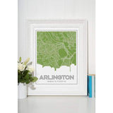 Arlington Virginia road map and skyline - 5x7 Unframed Print / OliveDrab - Road Map and Skyline