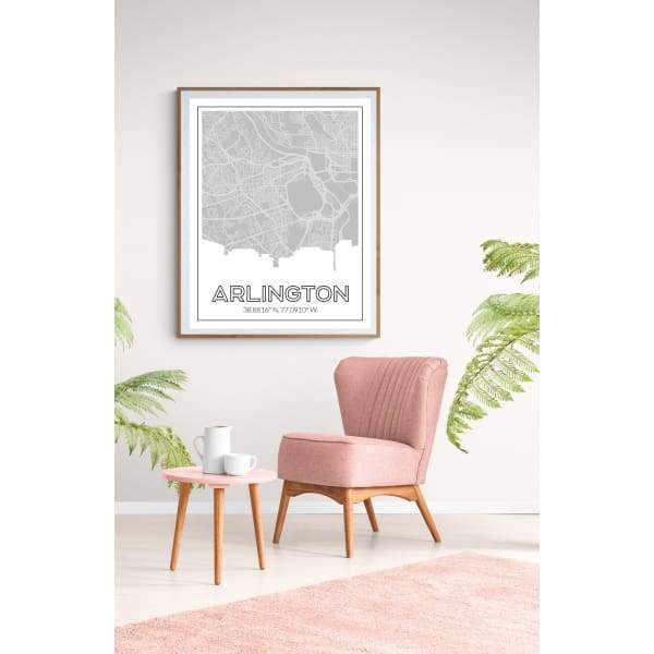 Arlington Virginia road map and skyline - 5x7 Unframed Print / Silver - Road Map and Skyline