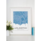 Arlington Virginia road map and skyline - 5x7 Unframed Print / SteelBlue - Road Map and Skyline