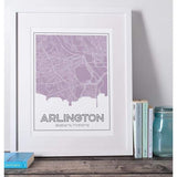 Arlington Virginia road map and skyline - 5x7 Unframed Print / Thistle - Road Map and Skyline
