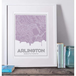 Arlington Virginia road map and skyline - 5x7 Unframed Print / Thistle - Road Map and Skyline