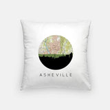 Asheville North Carolina city skyline with vintage Asheville map - Pillow | Square - City Map Skyline
