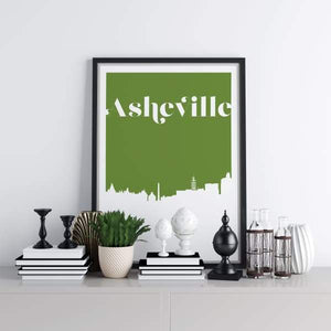 Asheville North Carolina retro inspired city skyline - 5x7 Unframed Print / ForestGreen - Retro Skyline