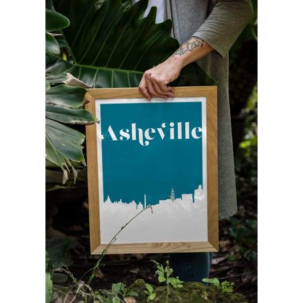 Asheville North Carolina retro inspired city skyline - 5x7 Unframed Print / Teal - Retro Skyline
