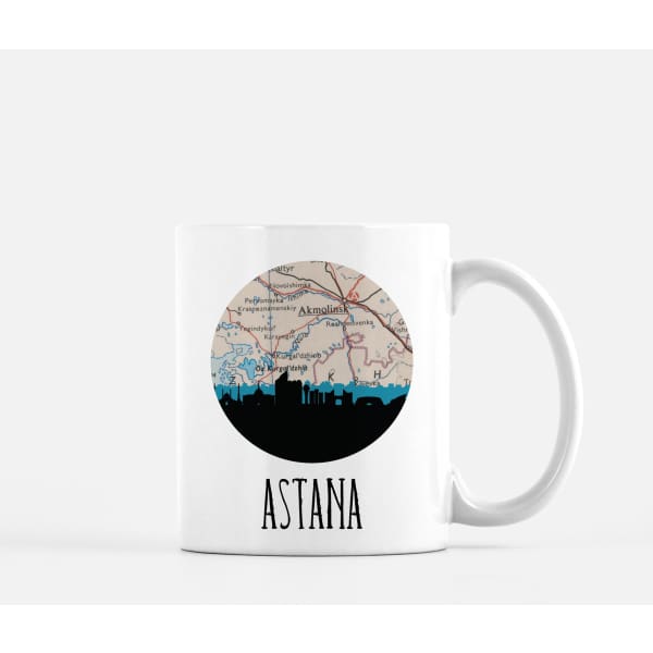Astana Kazakhstan city skyline with vintage Astana map - Mug | 11 oz - City Map Skyline