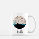 Astana Kazakhstan city skyline with vintage Astana map - Mug | 15 oz - City Map Skyline