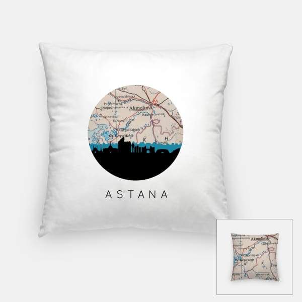Astana Kazakhstan city skyline with vintage Astana map - Pillow | Square - City Map Skyline