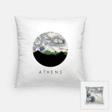 Athens Greece city skyline with vintage Athens map - Pillow | Square - City Map Skyline