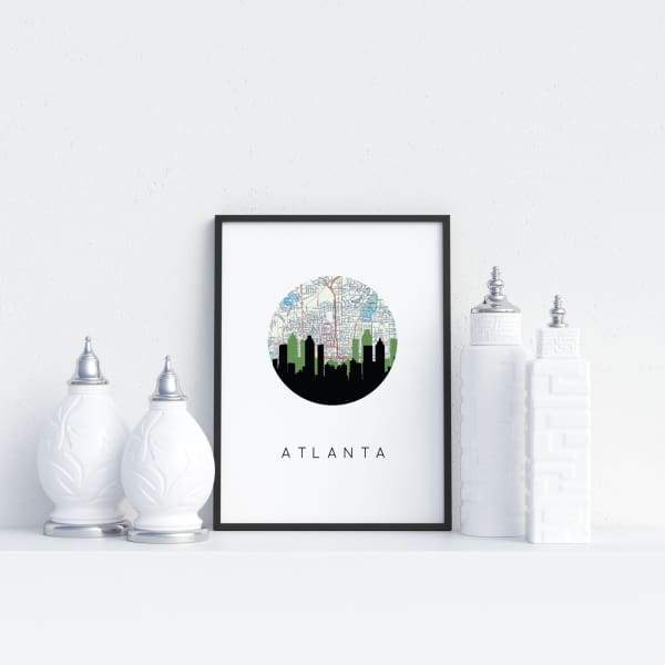 Atlanta Georgia city skyline with vintage Atlanta map - 5x7 Unframed Print - City Map Skyline