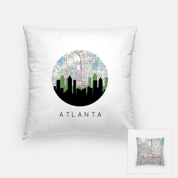 Atlanta Georgia city skyline with vintage Atlanta map - Pillow | Square - City Map Skyline