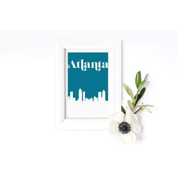 Atlanta Georgia retro inspired city skyline - 5x7 Unframed Print / Teal - Retro Skyline