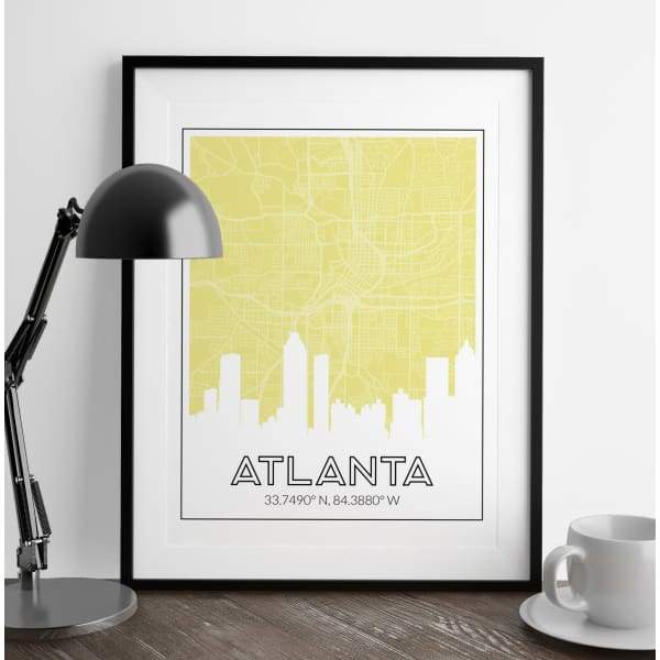 Atlanta Georgia skyline and map - 5x7 Unframed Print / Khaki - Road Map and Skyline