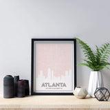 Atlanta Georgia skyline and map - 5x7 Unframed Print / MistyRose - Road Map and Skyline