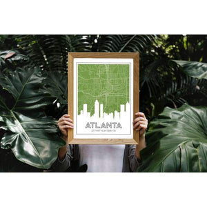 Atlanta Georgia skyline and map - 5x7 Unframed Print / OliveDrab - Road Map and Skyline