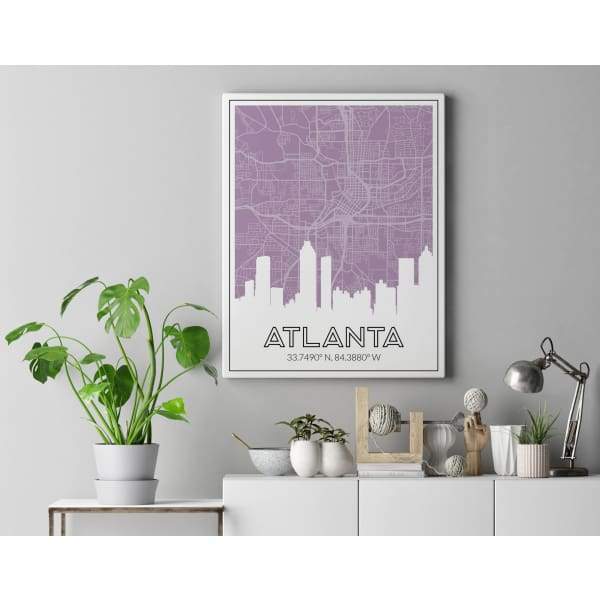 Atlanta Georgia skyline and map - 5x7 Unframed Print / Thistle - Road Map and Skyline