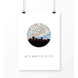 Atlantic City New Jersey city skyline with vintage Atlantic City map - 5x7 Unframed Print - City Map Skyline