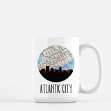 Atlantic City New Jersey city skyline with vintage Atlantic City map - Mug | 15 oz - City Map Skyline
