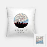 Atlantic City New Jersey city skyline with vintage Atlantic City map - Pillow | Square - City Map Skyline