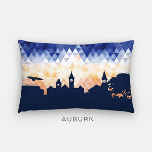Auburn Alabama geometric skyline - Pillow | Lumbar / Orange + Blue - Geometric Skyline