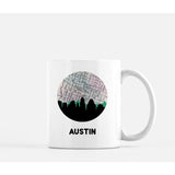 Austin Texas city skyline with vintage Austin map - Mug | 11 oz - City Map Skyline