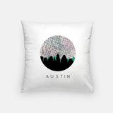 Austin Texas city skyline with vintage Austin map - Pillow | Square - City Map Skyline