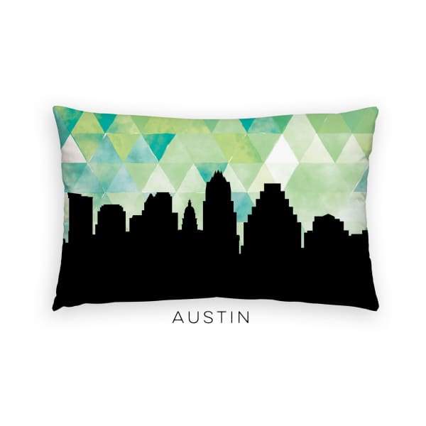 Austin Texas geometric skyline - Pillow | Lumbar / Green - Geometric Skyline