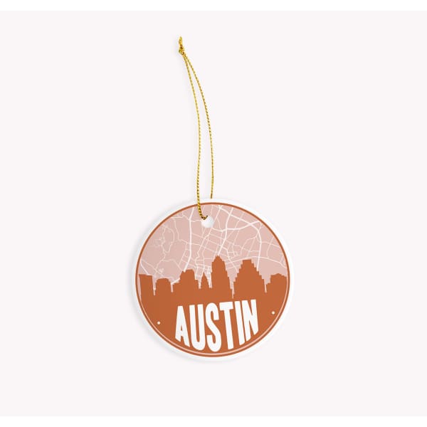 Austin Texas skyline and city map design | in multiple colors - Ornament / Chocolate - City Road Maps