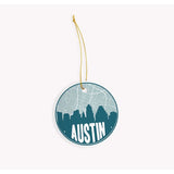 Austin Texas skyline and city map design | in multiple colors - Ornament / Teal - City Road Maps